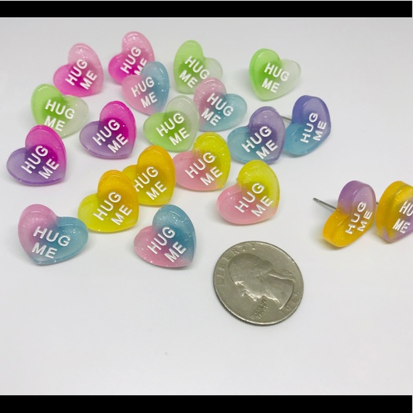 Hug Me Ombré Glitter Conversation Heart Earrings - Picture 8 of 15